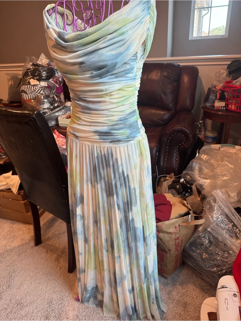 Abercrombie & Fitch The Giselle Drop-Waist Mesh Maxi Dress Blue,Green Size Small